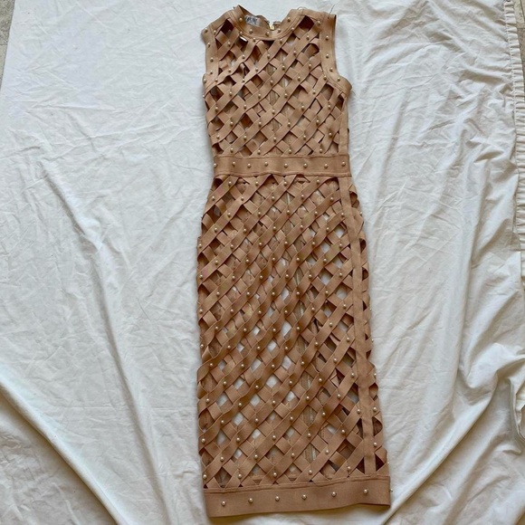 House of CB Sexy cut out dress Nude Pearl beaded dress Bandage dress maxi dress